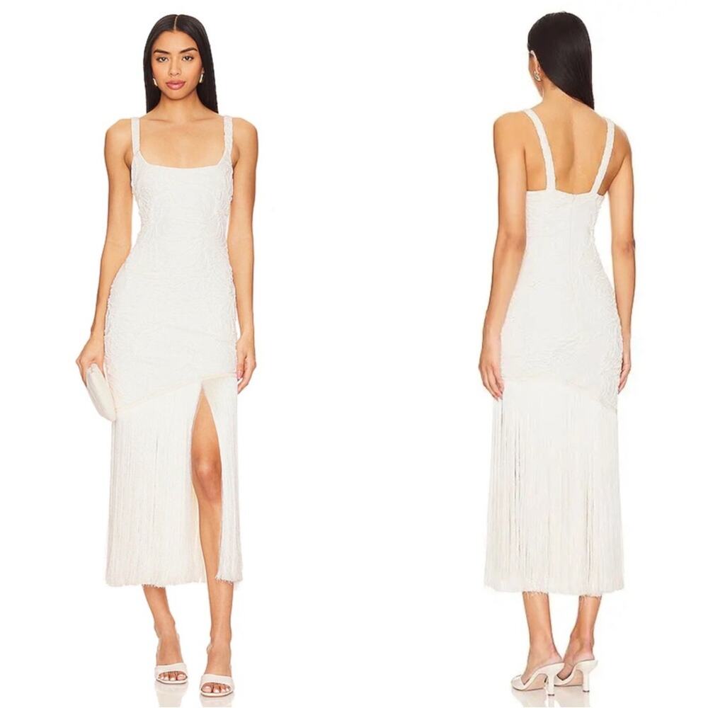 PATBO Fringe Jacquard White Midi Dress Size 6